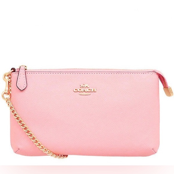 Coach Handbags - Coach Large Blossom Pink Crossgrain Leather Wristlet with Gold Chain - Brand New